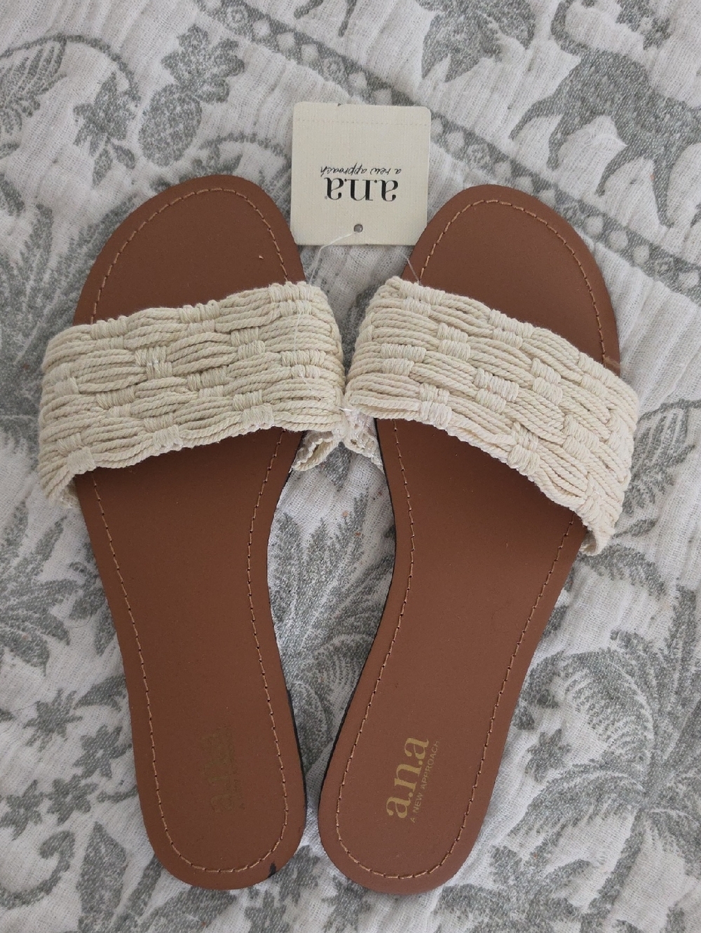a.n.a Cream Braided Slide Sandals with Brown Footbed